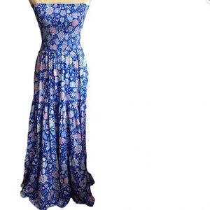 Anthropologie Abel the label strapless blue floral maxi M